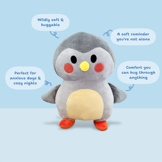 Gray Plushie: Where Soft Self-Care Begins - Finch