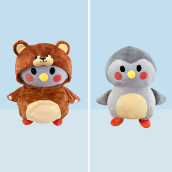 Classic Gray Finch Plushie with Removable Brown Bear Costume