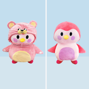 Pink Finch Plushie with Removable Pink Bear Costume