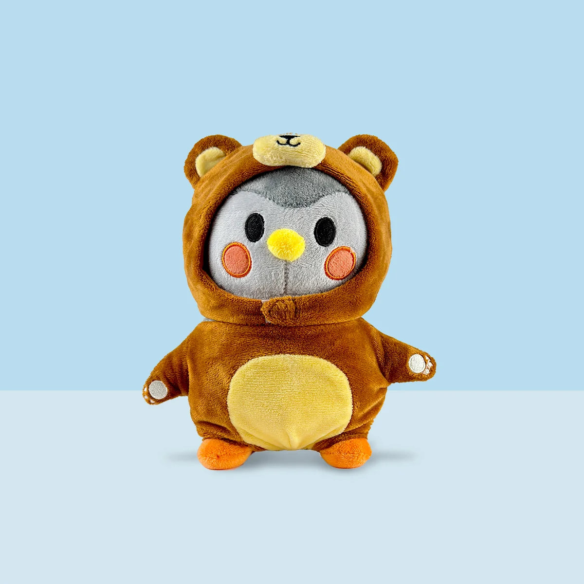 Grey/Brown Mini Finch wearing Brown Bear outfit