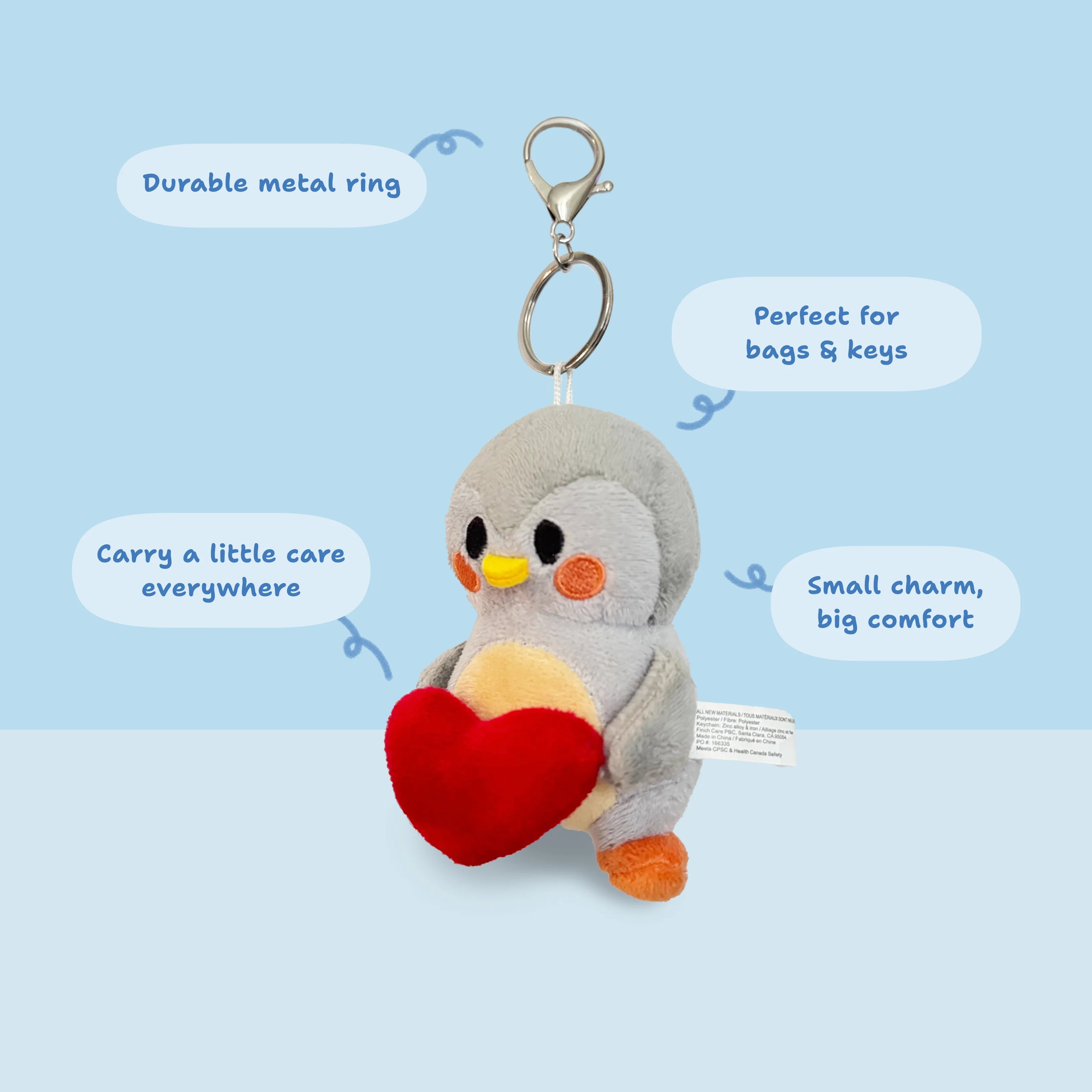 Finch Bag Charm with Heart - Finch 
