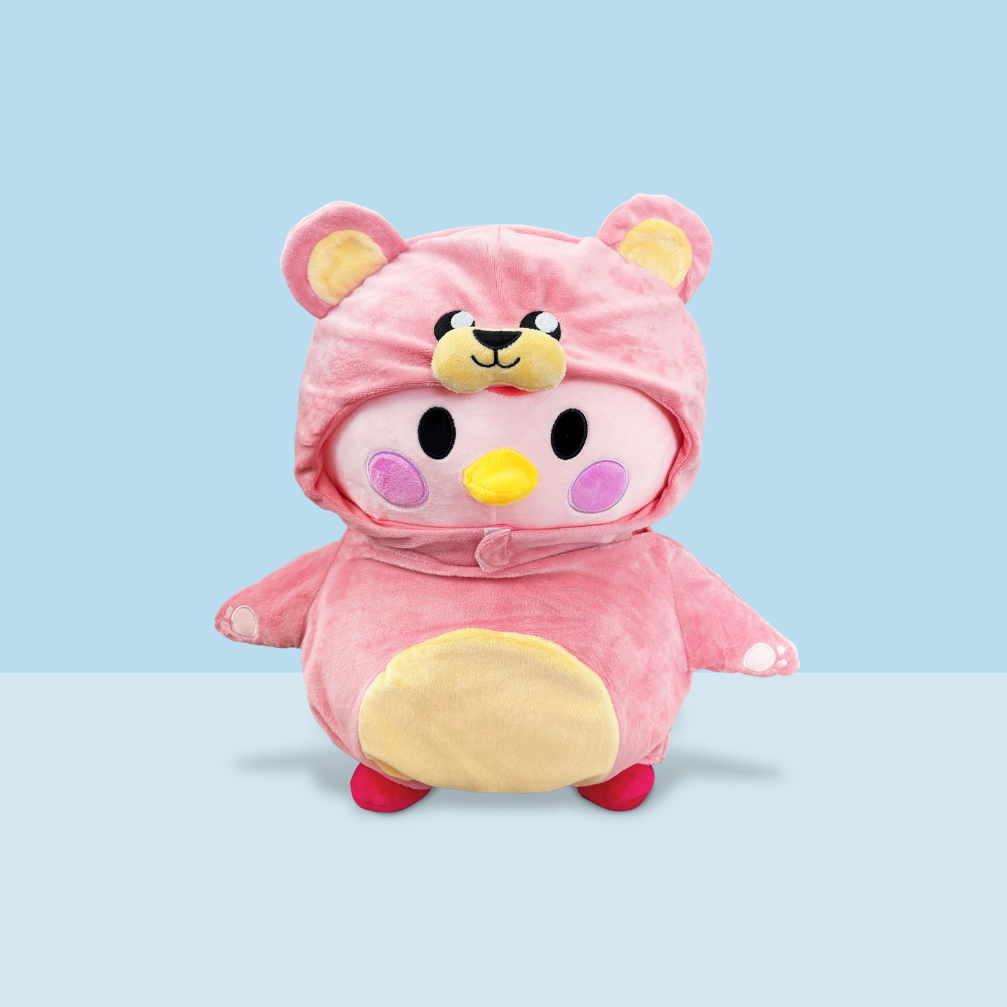 Pink Finch Plushie with Removable Pink Bear Costume