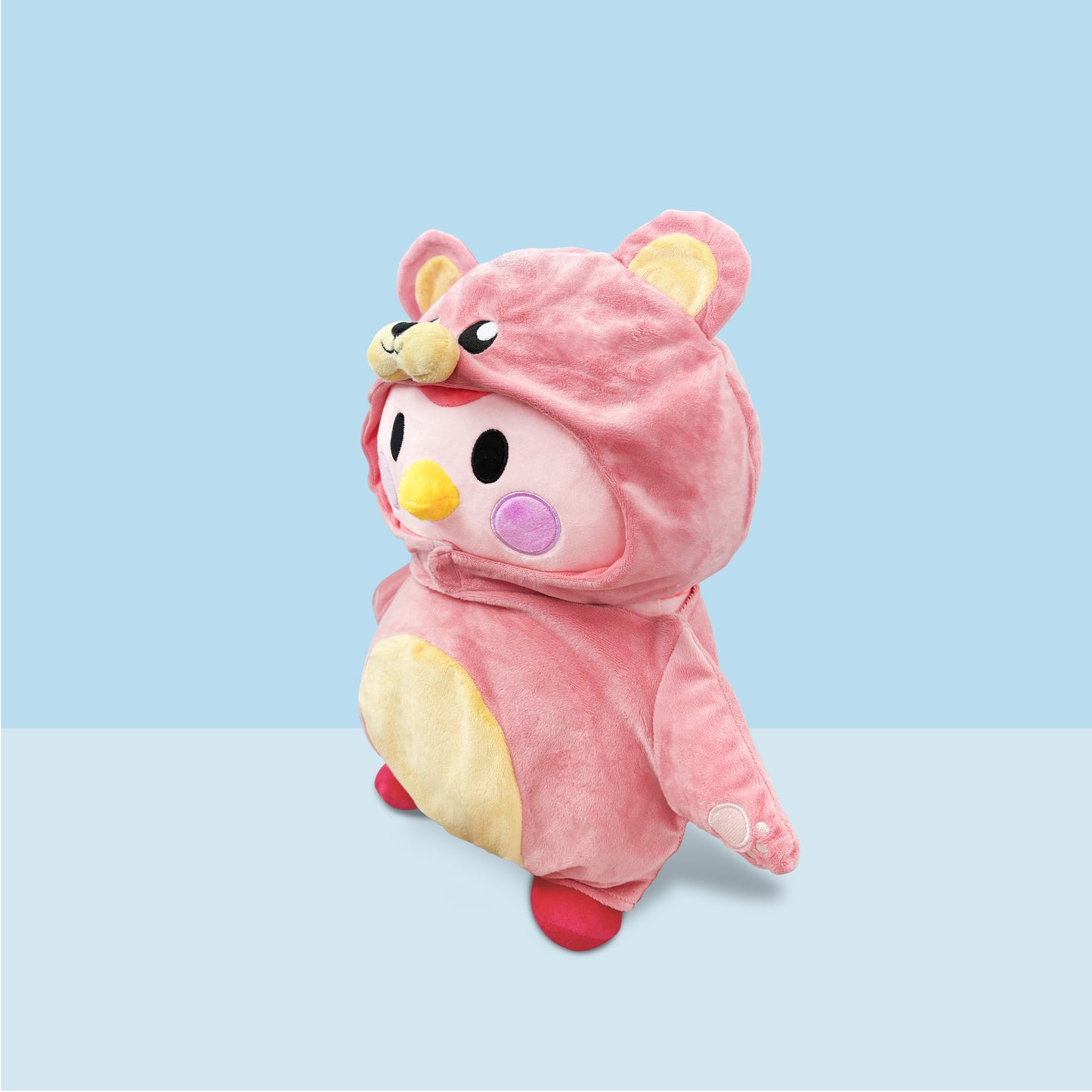 Pink Finch Plushie with Removable Pink Bear Costume